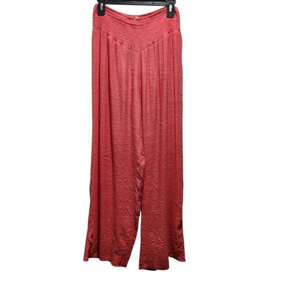 Miroa wide leg gauze rayon blend‎ pants coral pink elastic waist medium